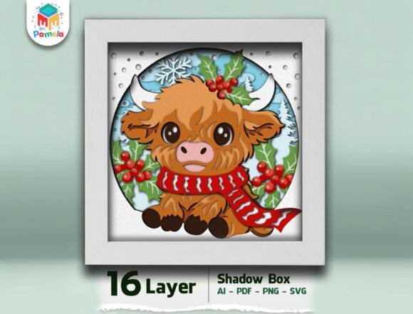 Charming Holiday Crafts with Highland Cow Christmas Shadow Box SVG