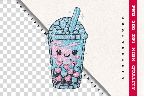 Faux Rhinestone Kawaii Boba PNG: Cute Diamond Drink Art