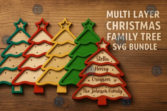 Multi Layer Christmas Family Tree SVG Bundle